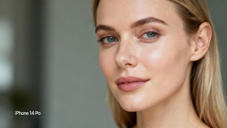 Portrait d'une femme européenne montrant une peau saine avec une texture naturelle et une hydratation équilibrée