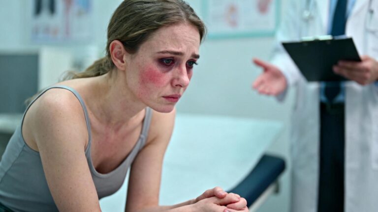 Femme européenne pâle et fatiguée discutant avec un médecin à propos d'une carence en fer