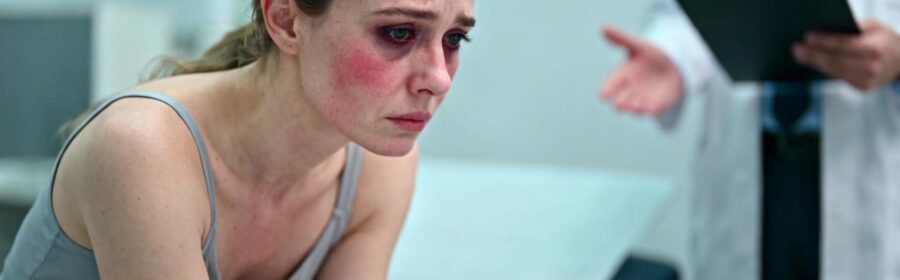 Femme européenne pâle et fatiguée discutant avec un médecin à propos d'une carence en fer