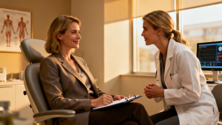 Médecin femme discutant avec une patiente dans un cabinet médical moderne lors d'une consultation sur les carences en fer