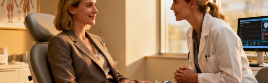 Médecin femme discutant avec une patiente dans un cabinet médical moderne lors d'une consultation sur les carences en fer