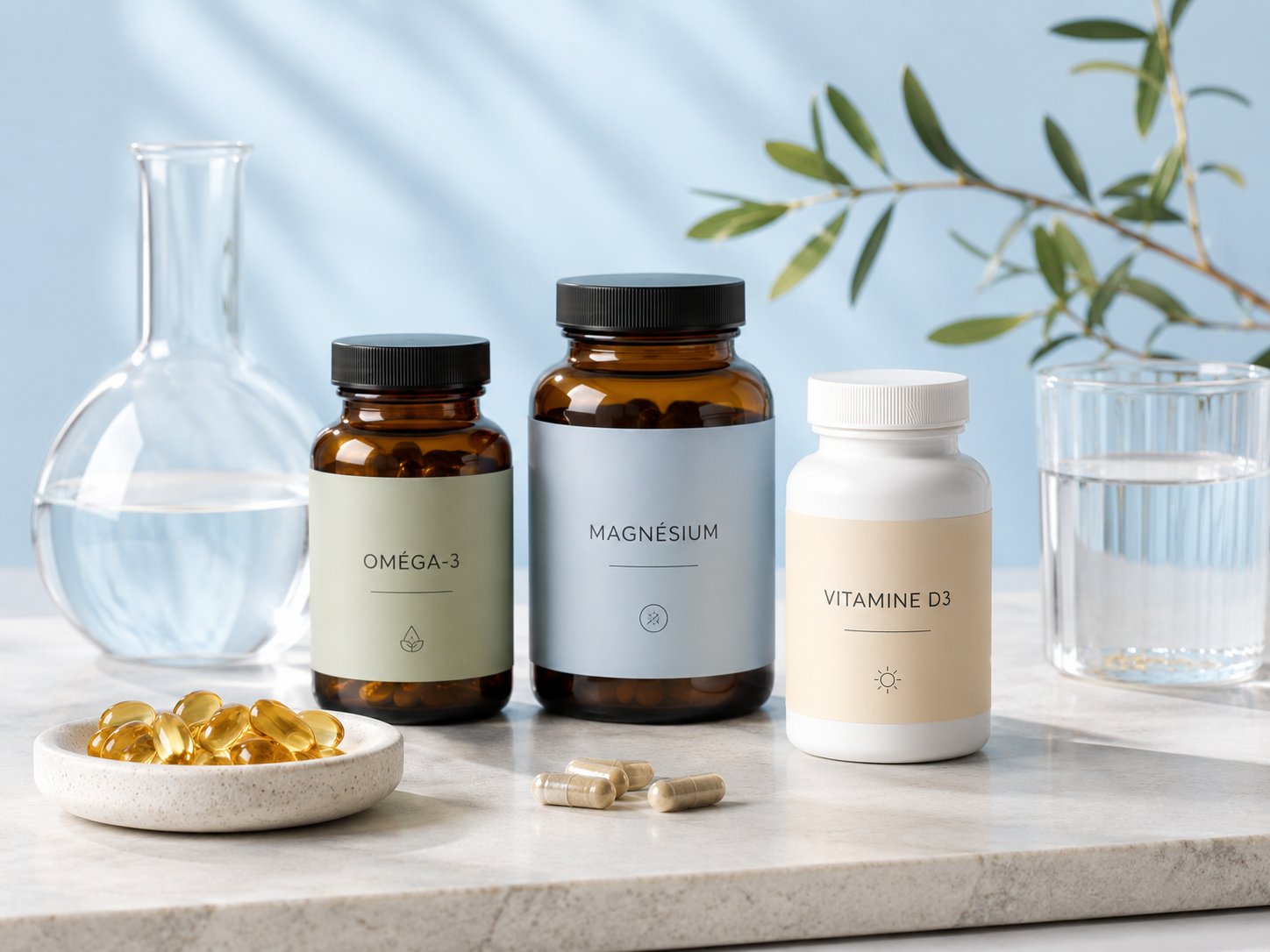Compléments alimentaires Oméga 3, Magnésium, Vitamine D3
